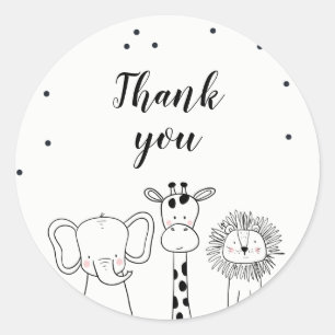 Sticker Rond Zoo Party Favoriser Tags Safari Merci Jungle