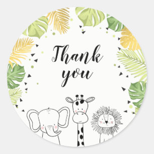 Sticker Rond Zoo Party Favoriser Tags Safari Merci Jungle