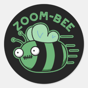 Sticker Rond Zoom-bee Funny Zombie Bee Pun Dark BG