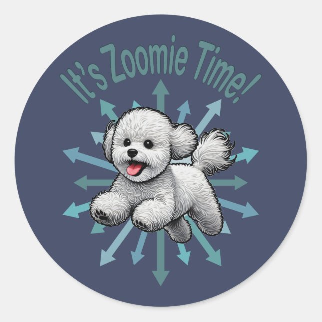 Sticker Rond Zoomie Time Bichon Frise (Devant)