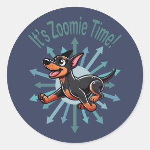 Sticker Rond Zoomie Time Doberman Pincher