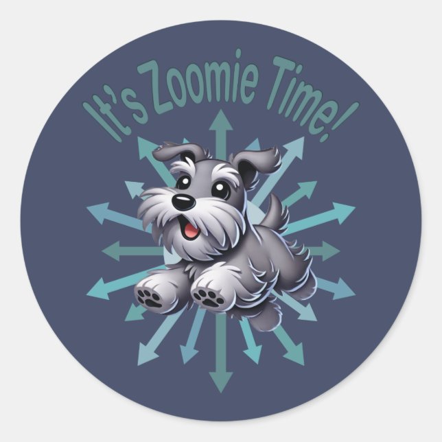 Sticker Rond Zoomie Time Miniature Schnauzer (Devant)