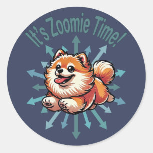 Sticker Rond Zoomie Time Pomeranian