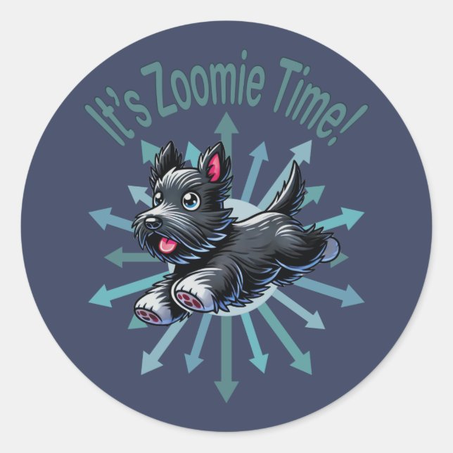 Sticker Rond Zoomie Time Scottish Terrier (Devant)