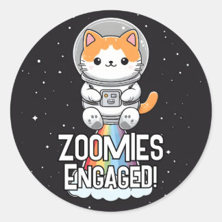 Sticker Rond Zoomies engagées - Space Cat