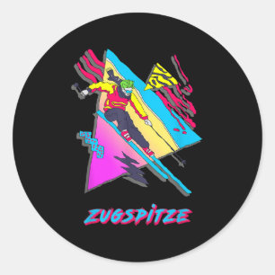 Sticker Rond Zugspitze Retro Skieur Ski Ski Design Inspiré