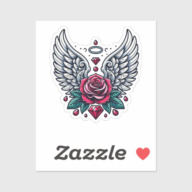 Sticker Rose & Angel Wings (Feuille)