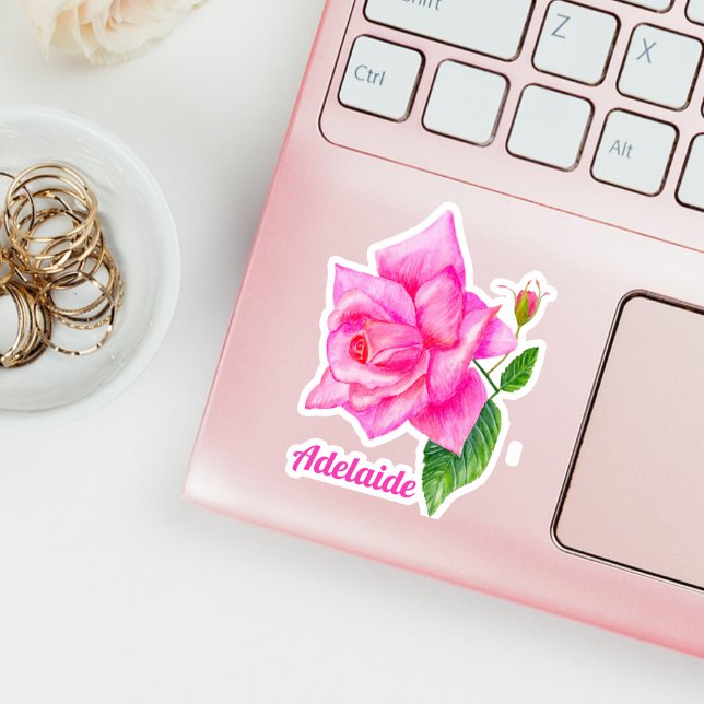 Sticker Rose anglaise aquarelle nom personnalisé (Créateur téléchargé)