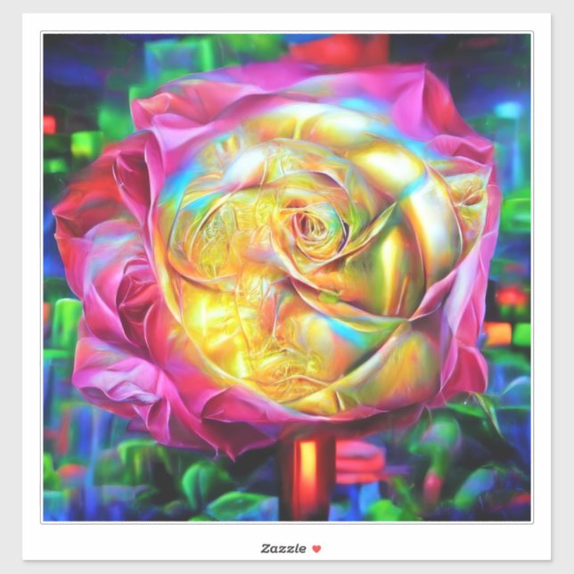 Sticker Rose arc-en-ciel psychédélique (Feuille)
