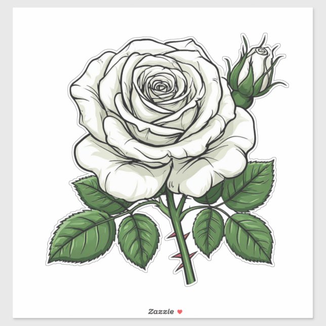 Sticker Rose Blanche Brillante (Feuille)