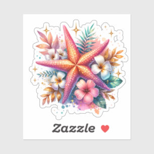 Sticker Rose, Bleu et Étoile de Mer Côtière Dorée