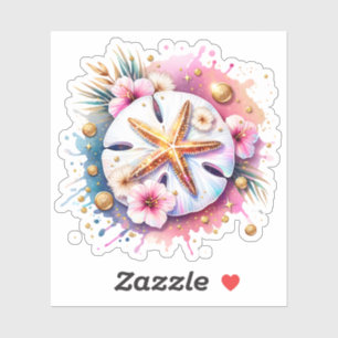 Sticker Rose, Bleu et Or Dollar de Sable Côtier Plage