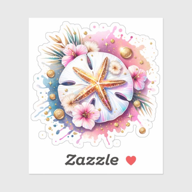 Sticker Rose, Bleu et Or Dollar de Sable Côtier Plage (Feuille)