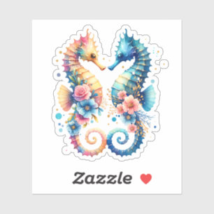 Sticker Rose, Bleu et Or Hippocampe de Style Côtier Plage