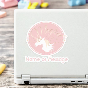 Sticker Rose clair rose blanc licorne magique