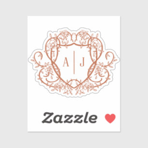 Sticker Rose Débridée Monogramme Blason Mariage Terracotta