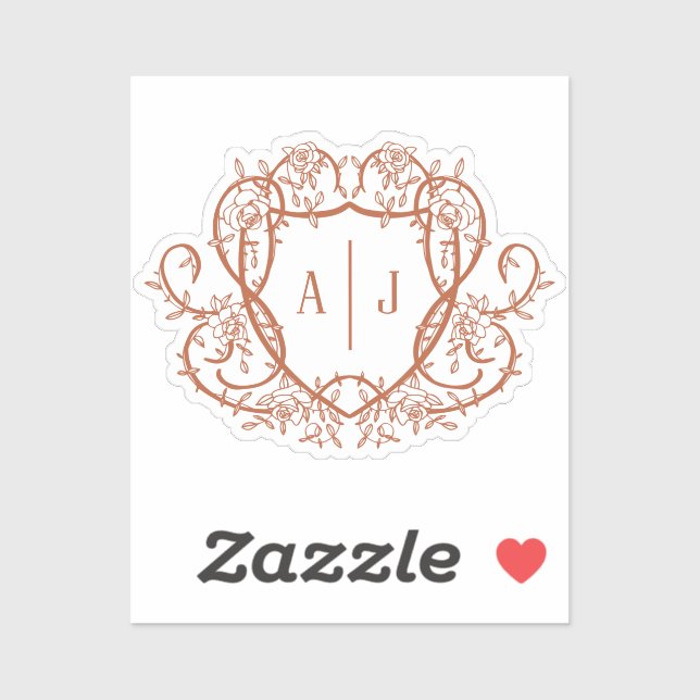Sticker Rose Débridée Monogramme Blason Mariage Terracotta (Feuille)