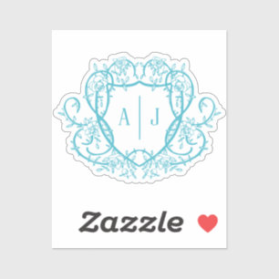 Sticker Rose Débridée Monogramme Blason Mariage Turquoise