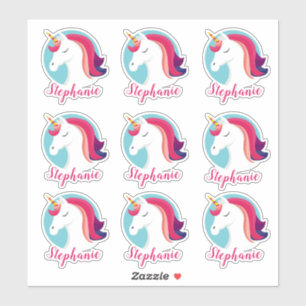 Sticker Rose et licorne magique bleue - personnalisés
