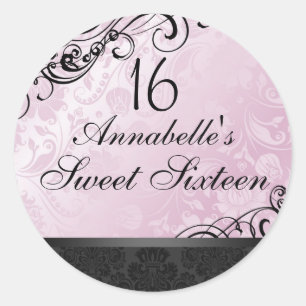 Sticker rose et noir Chic Floral Damask Sweet16