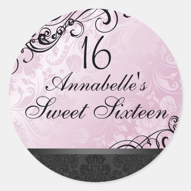 Sticker rose et noir Chic Floral Damask Sweet16 (Devant)