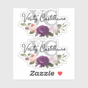 Sticker Rose floral argenté classique Nom personnel Logo 2