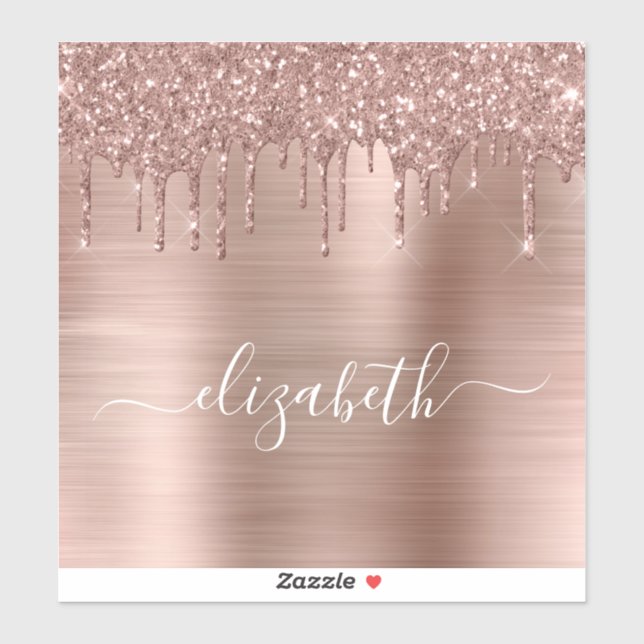 Sticker Rose Gold Dripping Glitter Personalized (Feuille)