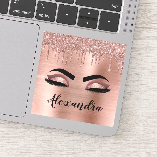 Sticker Rose Gold Glitter Sparkle Eyelashes Monogram (Détail)