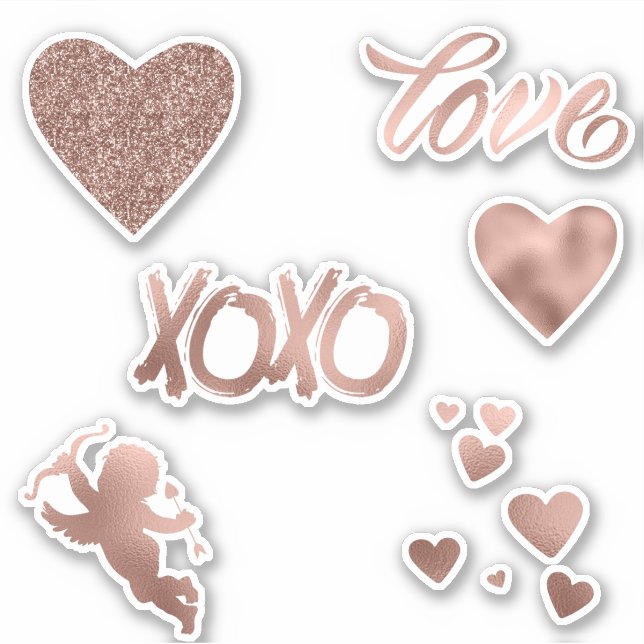 Sticker Rose Gold Metallic Parties scintillant Love Heart  (Devant)