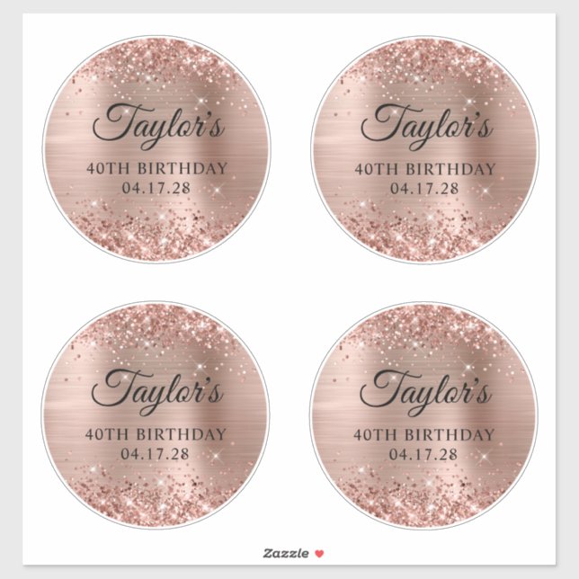 Sticker Rose Gold Pailleté Cercles 6" 40e Anniversaire (Feuille)
