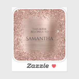 Sticker Rose Gold Pailleté Feuille D'or Ce Livre Appartien