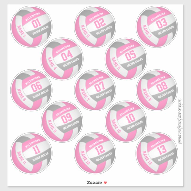 Sticker rose gris 13 joueurs personnalisés noms volleyball (Feuille)