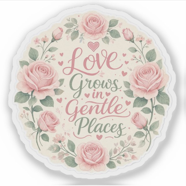 Sticker Rose : L'amour grandit dans les endroits doux (Devant)