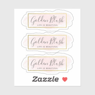 Sticker Rose Poudré Aquarelle & Or Moderne Logo 3 Pièces