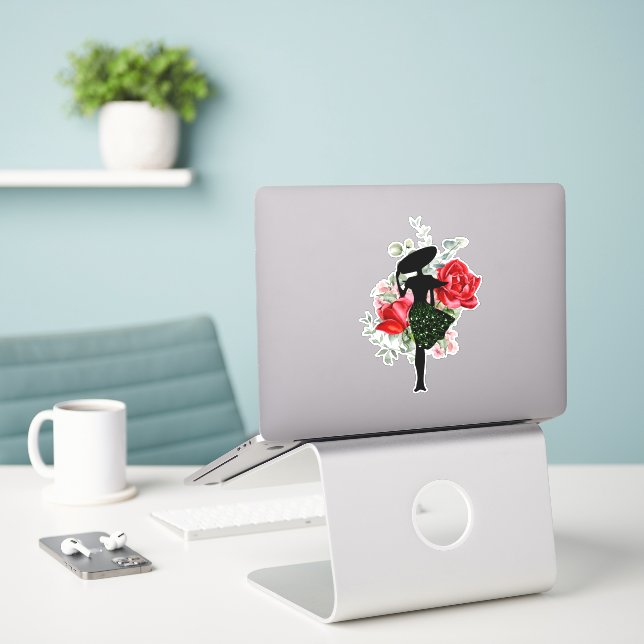 Sticker Rose Rouge et Coutume de Mode (Ordinateur portable sur le bureau)