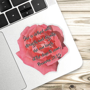 Sticker Rose rouge Proverbes 31:25 Custom Bible Verse