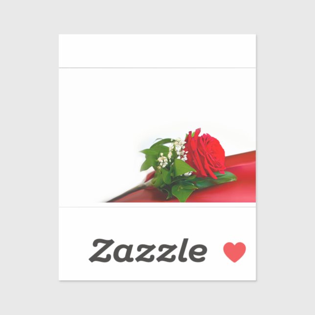 Sticker Rose Rouge Simple – Fond Blanc Floral (Feuille)