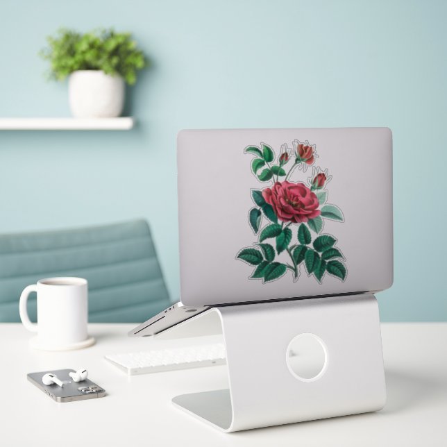 Sticker Rose rouge vintage (Ordinateur portable sur le bureau)
