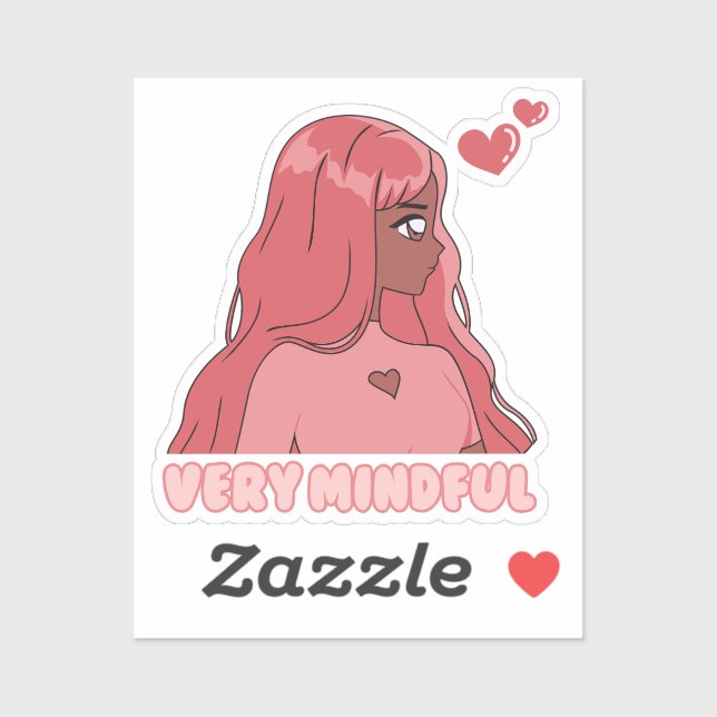 Sticker Rose Très Minutieux, Mignonne Anime Fille Noire (Feuille)