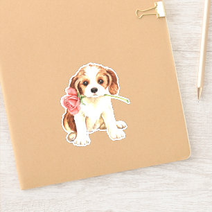 Sticker Rose Valentin Cavalier King Charles Spaniel Vinyl