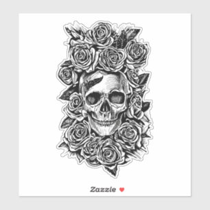 Sticker Roses du crâne humain Goth Biker Illustration d'ar