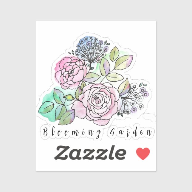 Sticker Roses florissants dans les taches d'aquarelle T-sh (Feuille)
