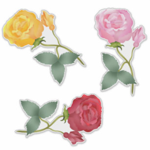 Sticker Roses Jaunes, Rose Et Rouge