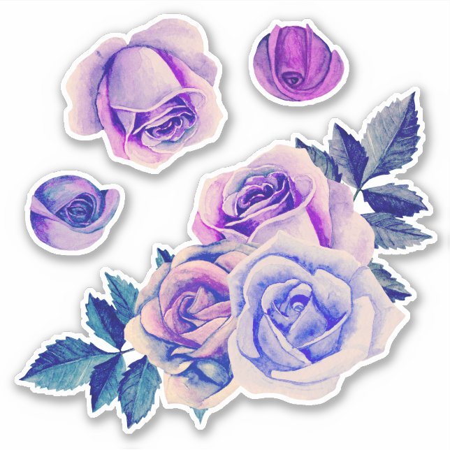 Sticker Roses pourpres d'aquarelle. Fleurs Lilac. Lavande (Devant)
