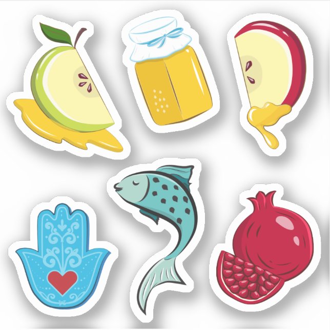 Sticker Rosh Hashanah Jouer Symboles Traditionnels Vinyl (Devant)