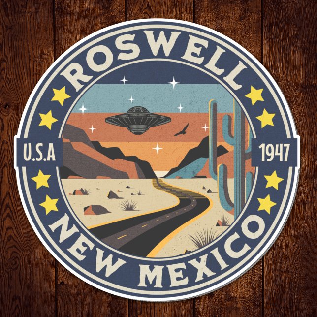 Sticker Roswell New Mexico Retro UFO Terrain (Créateur téléchargé)
