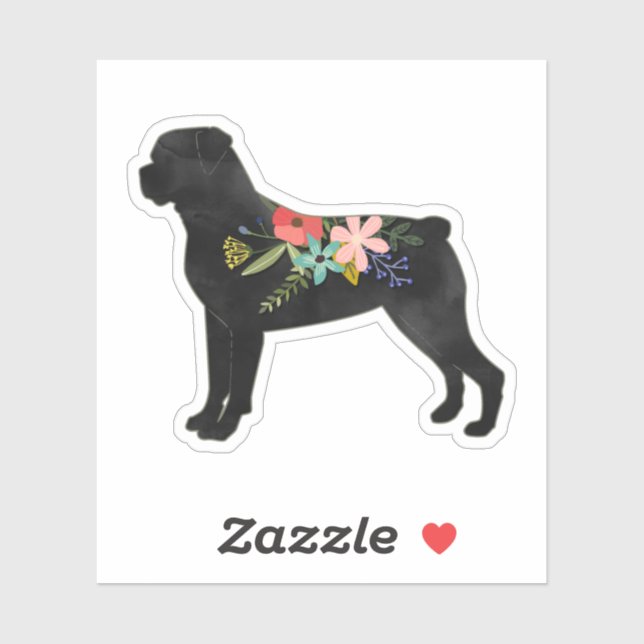 Sticker Rottweiler Chien race Boho Floral Silhouette (Feuille)