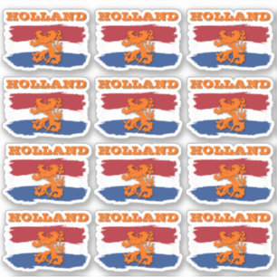 Sticker Rouge Blanc Bleu Néerlandais Drapeau Orange Lion H