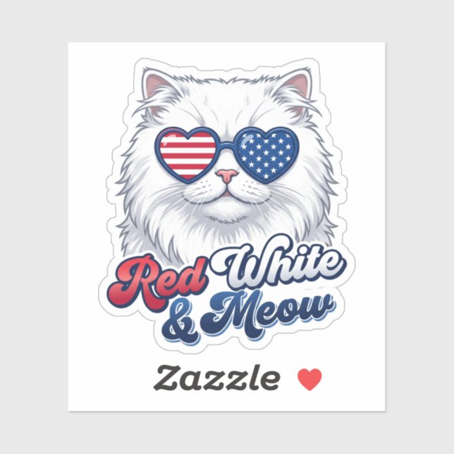 Sticker Rouge Blanc et Lunettes de soleil à coeur de chat  (Feuille)