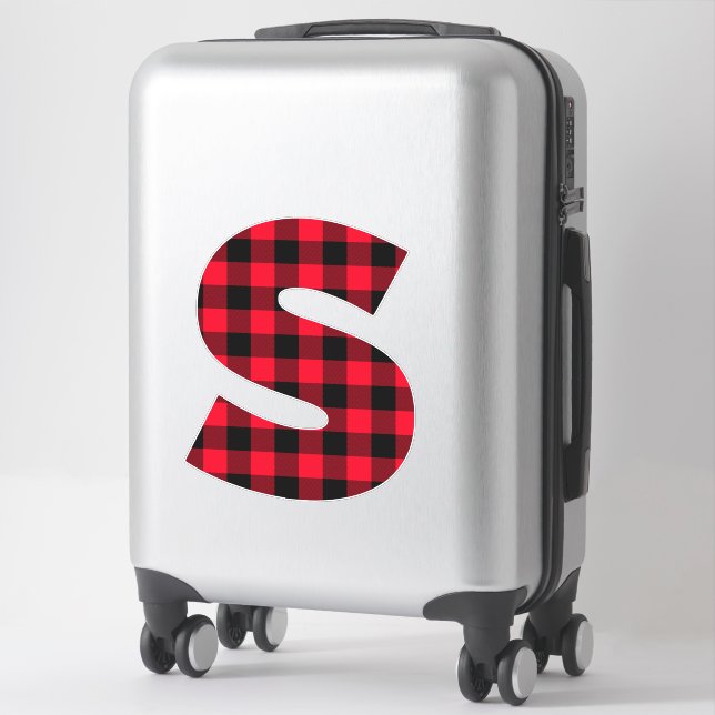 Sticker Rouge et noir motif à carreaux Buffalo Monogramme  (Sur valise)